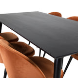 Jídelní stůl Dipp - 180*90cm - Černá dýha / celé černé nohy + Sametová jídelní židle - Oranžová / Černá_6