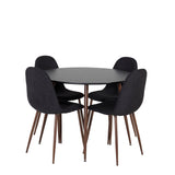 Kulatý stůl Plaza 100 cm - Černá deska - Ořechové nohy+Jídelní židle Polar - Ořechové nohy - Černá Fabric_4
