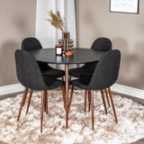 Kulatý stůl Plaza 100 cm - Černá deska - Ořechové nohy+Jídelní židle Polar - Ořechové nohy - Černá Fabric_4