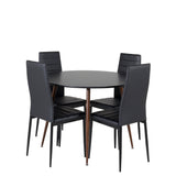 Plaza Kulatý stůl 100 cm - Černá deska - Ořechové nohy+Slim High Back Jídelní židle - Černé nohy - Černá PU_4