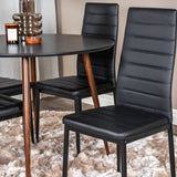 Plaza Kulatý stůl 100 cm - Černá deska - Ořechové nohy+Slim High Back Jídelní židle - Černé nohy - Černá PU_4