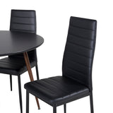 Plaza Kulatý stůl 100 cm - Černá deska - Ořechové nohy+Slim High Back Jídelní židle - Černé nohy - Černá PU_4