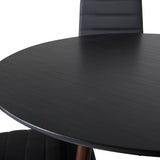 Plaza Kulatý stůl 100 cm - Černá deska - Ořechové nohy+Slim High Back Jídelní židle - Černé nohy - Černá PU_4