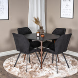Kulatý stůl Plaza 100 cm - Černá deska - Ořechové nohy+Jídelní židle Gemma - Černé nohy - Černá Fabric_4