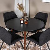 Kulatý stůl Plaza 100 cm - Černá deska - Ořechové nohy+Jídelní židle Gemma - Černé nohy - Černá Fabric_4