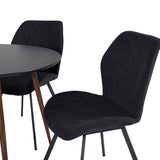 Kulatý stůl Plaza 100 cm - Černá deska - Ořechové nohy+Jídelní židle Gemma - Černé nohy - Černá Fabric_4