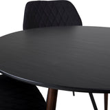 Kulatý stůl Plaza 100 cm - Černá deska - Ořechové nohy+Jídelní židle Gemma - Černé nohy - Černá Fabric_4