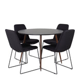 Kulatý stůl Plaza 100 cm - Černá deska - Ořechové nohy+Muce Jídelní židle - Černé nohy - Černá Fabric_4