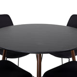 Kulatý stůl Plaza 100 cm - Černá deska - Ořechové nohy+Muce Jídelní židle - Černé nohy - Černá Fabric_4