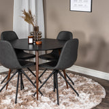 Kulatý stůl Plaza 100 cm - Černá deska - Ořechové nohy+Jídelní židle Polar s funkcí Spin - černá Nohy - Černá PU - Černá Stitches_4