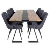 Jídelní stůl v Jakartě. 200*90*H75 - Tmavý teak / Black+Velvet Deluxe Jídelní židle - Černé nohy - Black Fabric_6