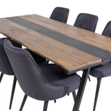 Jídelní stůl v Jakartě. 200*90*H75 - Tmavý teak / Black+Velvet Deluxe Jídelní židle - Černé nohy - Black Fabric_6