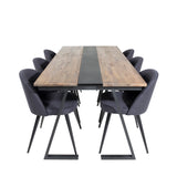 Jídelní stůl v Jakartě. 200*90*H75 - Tmavý týk / Černá+Sametová jídelní židle - Černé nohy- Black Fabric_6