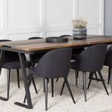 Jídelní stůl v Jakartě. 200*90*H75 - Tmavý týk / Černá+Sametová jídelní židle - Černé nohy- Black Fabric_6