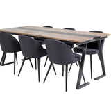 Jídelní stůl v Jakartě. 200*90*H75 - Tmavý týk / Černá+Sametová jídelní židle - Černé nohy- Black Fabric_6