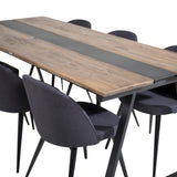 Jídelní stůl v Jakartě. 200*90*H75 - Tmavý týk / Černá+Sametová jídelní židle - Černé nohy- Black Fabric_6