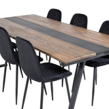 Jídelní stůl v Jakartě. 200*90*H75 - Tmavý teak / Černá+Polar Diamond Jídelní židle - Černé nohy - Black Velvet_6