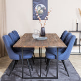 Jídelní stůl Padang - 250*100*H76 - Tmavý teak / Černá+Velvet Deluxe jídelní židle - Černé nohy - Modrá látka_6