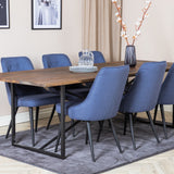Jídelní stůl Padang - 250*100*H76 - Tmavý teak / Černá+Velvet Deluxe jídelní židle - Černé nohy - Modrá látka_6