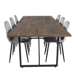 Jídelní stůl Padang - 250*100*H76 - Tmavý teak / Černá+Polar Diamond Jídelní židle - Černé nohy - Šedá Velvet_6