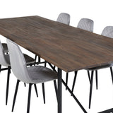 Jídelní stůl Padang - 250*100*H76 - Tmavý teak / Černá+Polar Diamond Jídelní židle - Černé nohy - Šedá Velvet_6