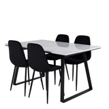 Jídelní stůl Estelle 140*90 - Bílá / Černá + Polar Diamond Jídelní židle - Černé nohy - Black Velvet_4