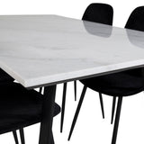 Jídelní stůl Estelle 140*90 - Bílá / Černá + Polar Diamond Jídelní židle - Černé nohy - Black Velvet_4