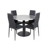 Jídelní stůl Razzia ø106 cm - Šedá / Černá + Slim jídelní židle s vysokým opěradlem - Černé nohy - Černá PU_4