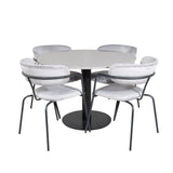 Jídelní stůl Razzia ø106 cm - Šedá / Černá + Slim jídelní židle s vysokým opěradlem - Černé nohy - Černá PU_4