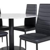 Jídelní stůl Razzia ø106 cm - Šedá / Černá + Slim jídelní židle s vysokým opěradlem - Černé nohy - Černá PU_4