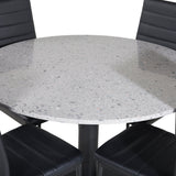 Jídelní stůl Razzia ø106 cm - Šedá / Černá + Slim jídelní židle s vysokým opěradlem - Černé nohy - Černá PU_4