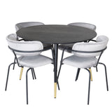 Jídelní stůl Dipp - 115 cm - Černá / Černá mosaz + křeslo Arrow - Černé nohy - Šedá Velvet_4