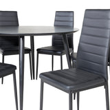 Jídelní stůl Dipp - 115 cm - Černá dýha / Celé černé nohy + Slim High Back Jídelní židle - Černé nohy - Černá PU_6