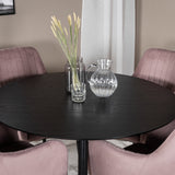 Jídelní stůl Dipp - 115 cm - Černá dýha / Celé černé nohy + Komfortní jídelní židle - Černé nohy / Dusty Pink Manšestr _4