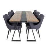 Jídelní stůl v Jakartě. 200*90*H75 - Tmavý týk / Černá+Plaza Jídelní židle - Černé nohy - Black Fabric_6