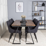 Jídelní stůl v Jakartě. 200*90*H75 - Tmavý týk / Černá+Plaza Jídelní židle - Černé nohy - Black Fabric_6