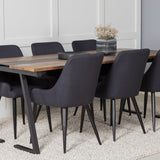 Jídelní stůl v Jakartě. 200*90*H75 - Tmavý týk / Černá+Plaza Jídelní židle - Černé nohy - Black Fabric_6