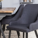 Jídelní stůl v Jakartě. 200*90*H75 - Tmavý týk / Černá+Plaza Jídelní židle - Černé nohy - Black Fabric_6