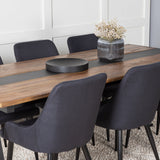 Jídelní stůl v Jakartě. 200*90*H75 - Tmavý týk / Černá+Plaza Jídelní židle - Černé nohy - Black Fabric_6