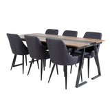 Jídelní stůl v Jakartě. 200*90*H75 - Tmavý týk / Černá+Plaza Jídelní židle - Černé nohy - Black Fabric_6