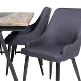 Jídelní stůl v Jakartě. 200*90*H75 - Tmavý týk / Černá+Plaza Jídelní židle - Černé nohy - Black Fabric_6