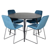 Jídelní stůl Dipp - 115 cm - Černá dýha / Celé černé nohy + Jídelní židle Muce - Černé nohy - Blue Velvet_4