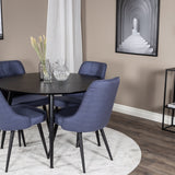 Jídelní stůl Dipp - 115 cm - Černá dýha / Celé černé nohy + Jídelní židle Velvet Deluxe - Černé nohy - Modrá látka_4