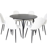 Jídelní stůl Dipp - 115 cm - Černá dýha / Celé černé nohy + Jídelní židle Polar Fluff - Černé nohy - White Teddy _6