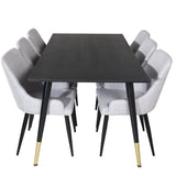 Jídelní stůl Dipp - 180*90cm - Černá / Černá mosaz+Plaza Jídelní židle - Černé nohy - Světle šedá Fabric_6