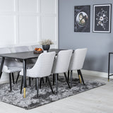 Jídelní stůl Dipp - 180*90cm - Černá / Černá mosaz+Plaza Jídelní židle - Černé nohy - Světle šedá Fabric_6