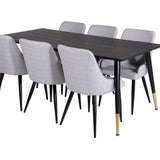 Jídelní stůl Dipp - 180*90cm - Černá / Černá mosaz+Plaza Jídelní židle - Černé nohy - Světle šedá Fabric_6