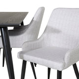 Jídelní stůl Dipp - 180*90cm - Černá / Černá mosaz+Plaza Jídelní židle - Černé nohy - Světle šedá Fabric_6