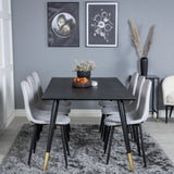 Jídelní stůl Dipp - 180*90cm - Černá / Černá mosaz + Polar Diamond Jídelní židle - Černé nohy - Šedá látka_6