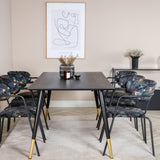 Jídelní stůl Dipp - 180*90cm - Černá / Černá mosaz+Šípové křeslo - Černé nohy - Černá květina s potiskem Fabric_6